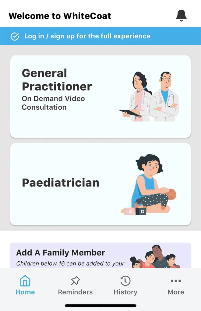 WhiteCoat app home screen