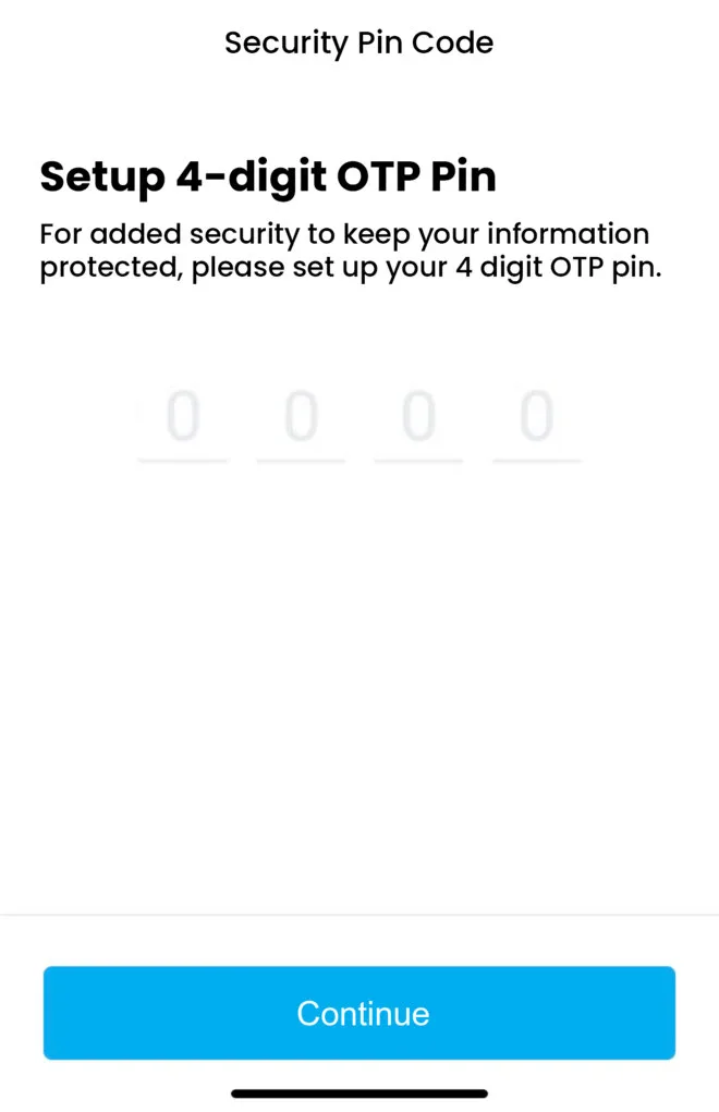 Set up OTP PIN screen